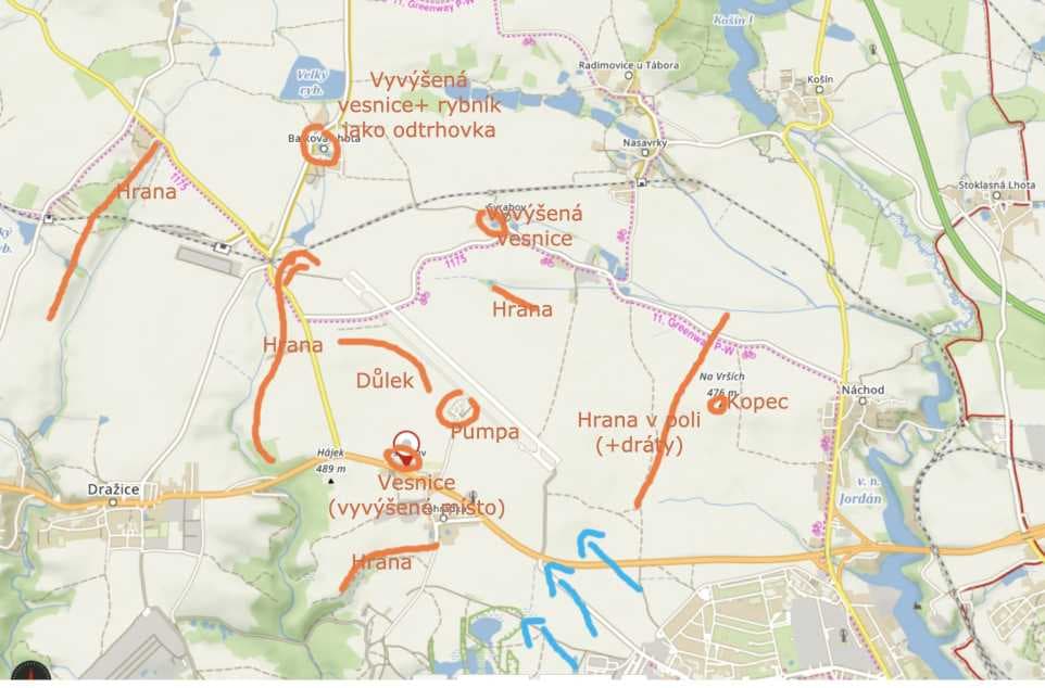 Všechov - odtrhovky v okolí letiště při JV situaci