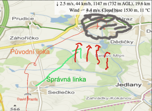 Neefektivní linka červeně. Kdybych znal dobře terén bylo by jasné, že zelená linka je lepší.